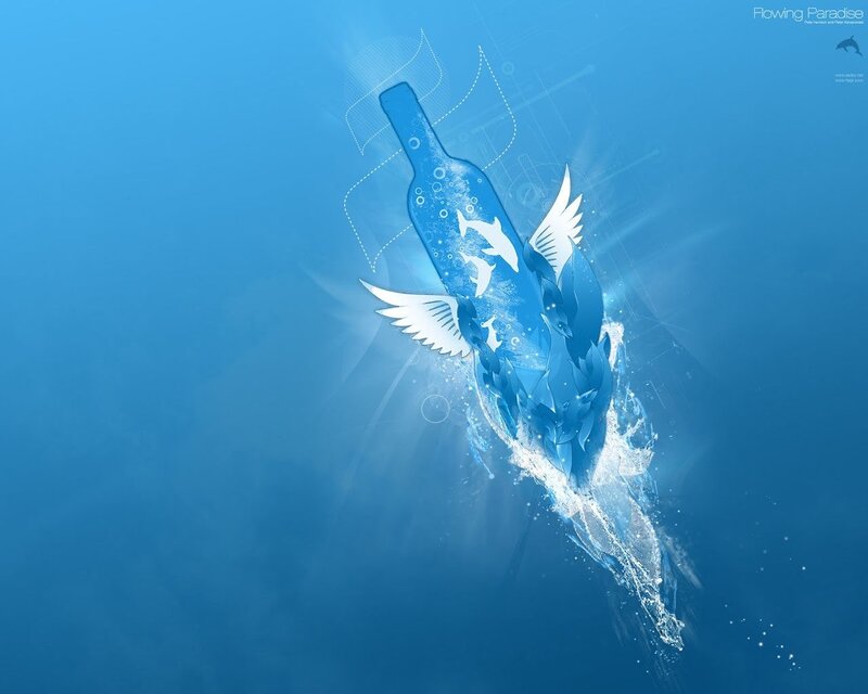 Bottle with flying dolphins