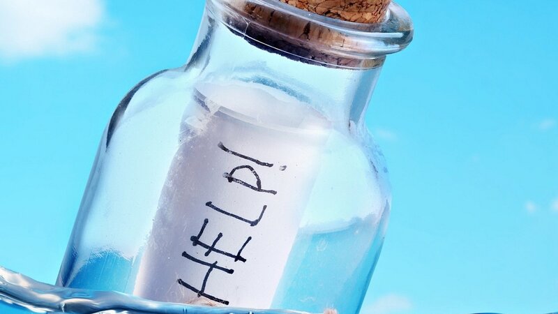 Bottle with Help Message — Blue, Calm, Afternoon