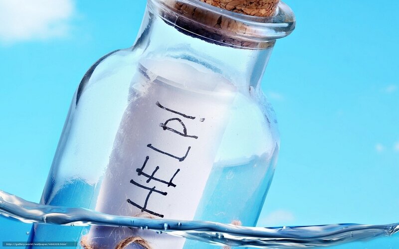 Bottle with Help Message — Blue, Calm, Photograph