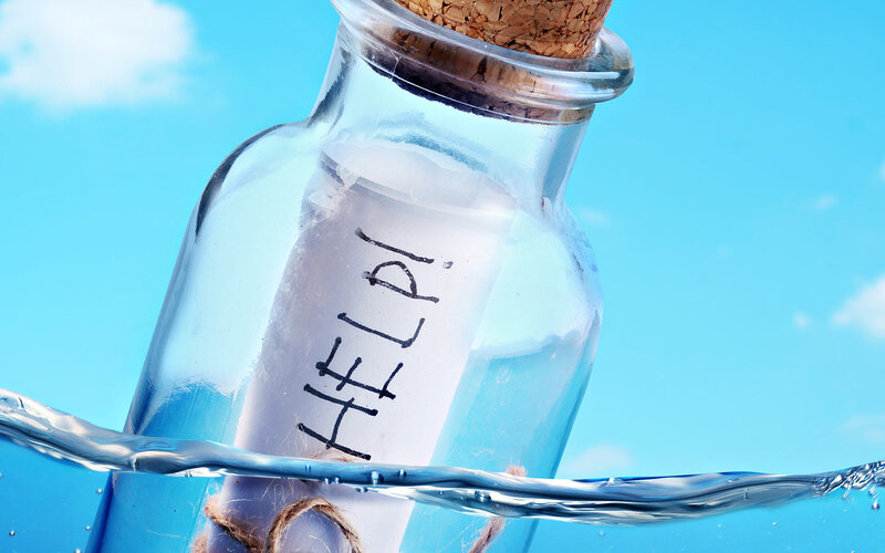 Bottle with Help Note — Blue, Calm