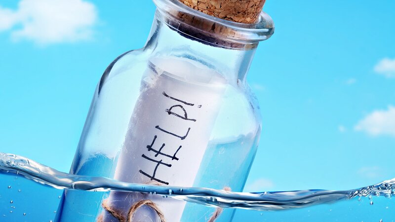 Bottle with Help Note — Blue