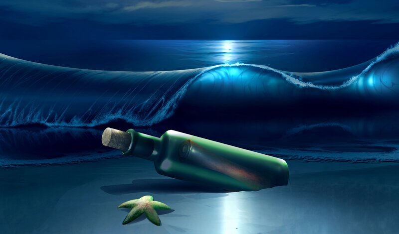 Bottle with Message — Blue, Serene, Night