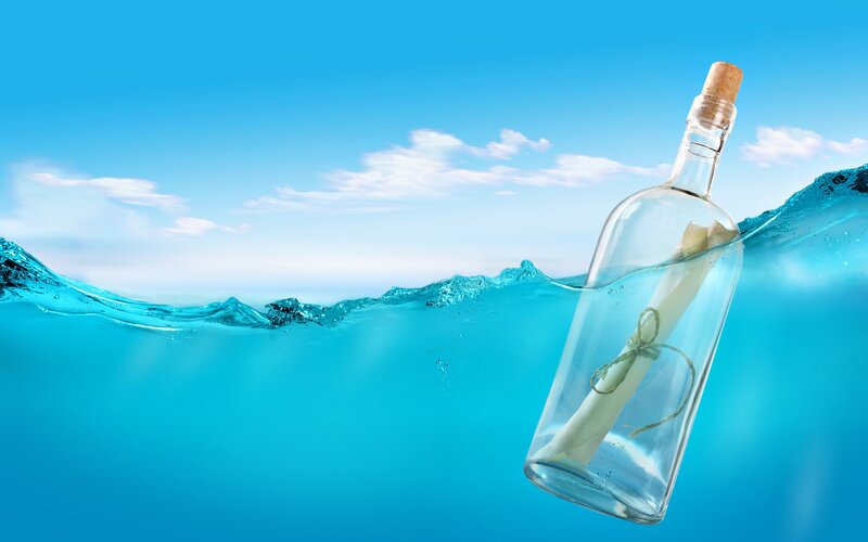 Bottle with Message in Water — Blue, Serene, Afternoon