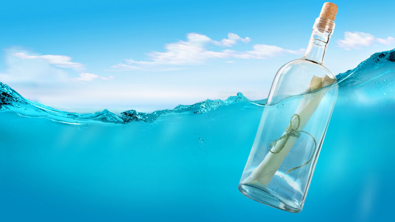 Bottle with Message in Water — Blue, Serene