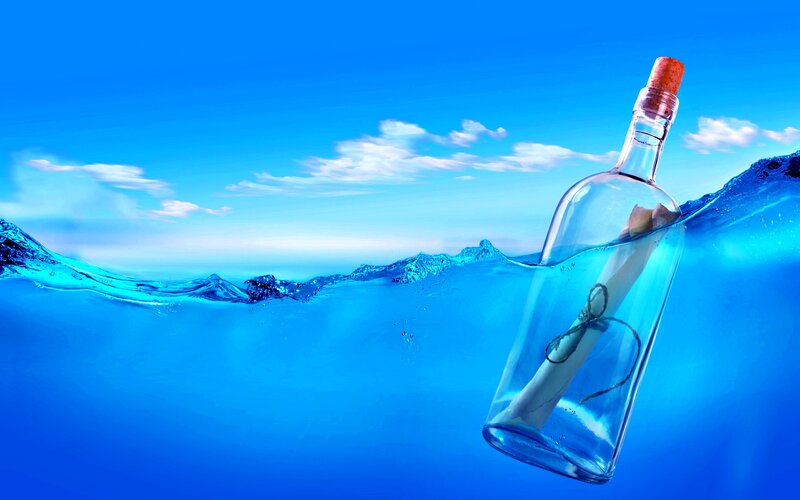 Bottle with Message in Water — Blue