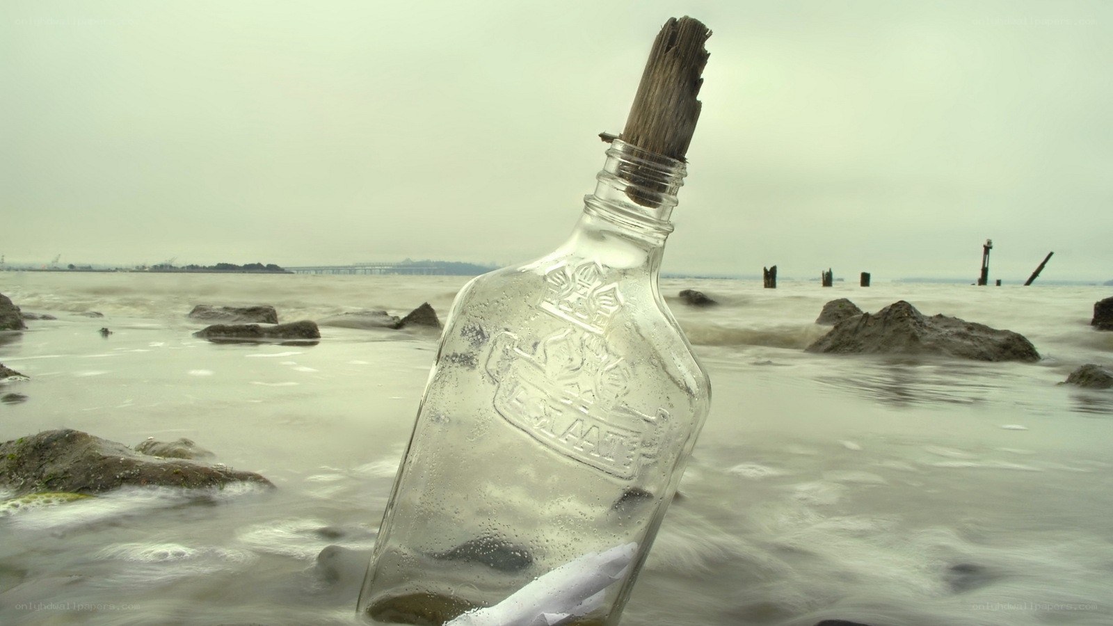 bottle with message on beach