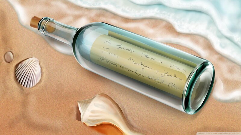 Bottle with Message on Beach — Beige