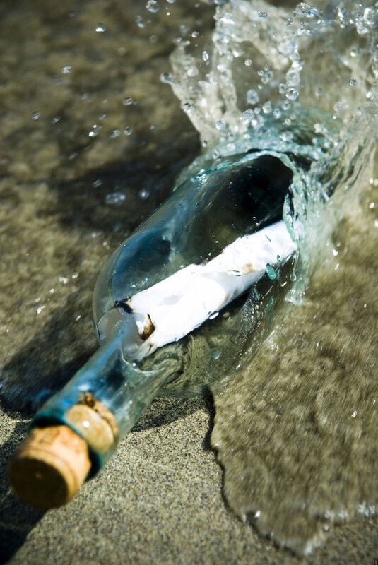 Bottle with Message on Beach — Blue, Dramatic
