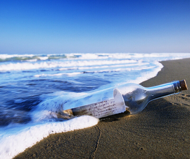 Bottle with Message on Beach — Blue, Serene, Afternoon, Photograph