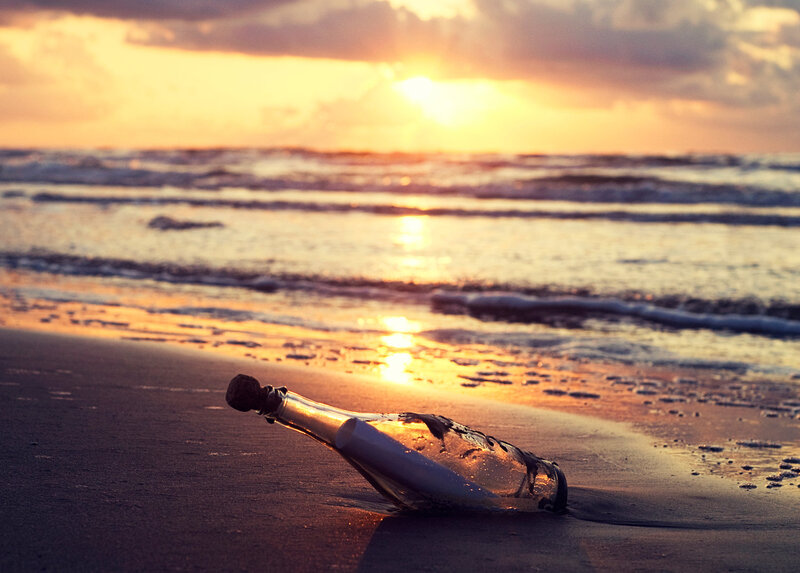 Bottle with Message on Beach — Orange, Serene