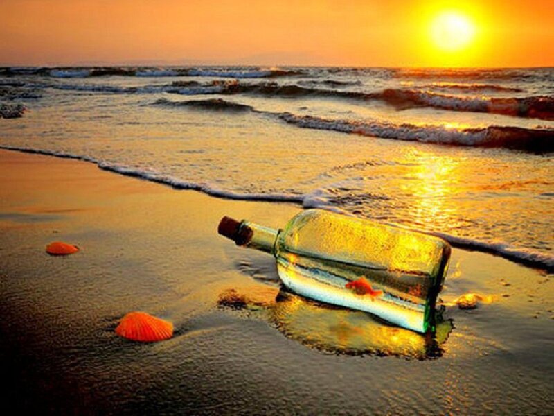 Bottle with Message on Beach — Orange