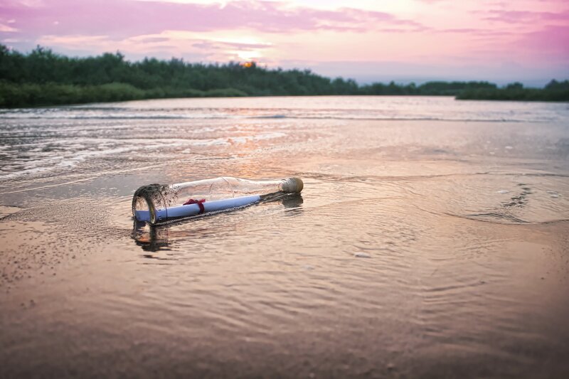 Bottle with Message on Beach — Pink