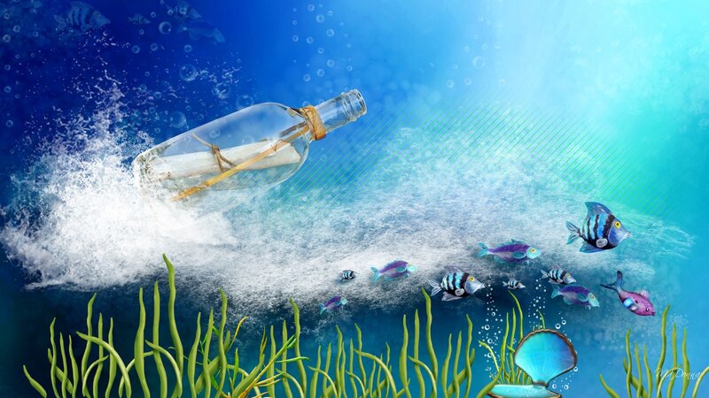 Bottle with Message Underwater