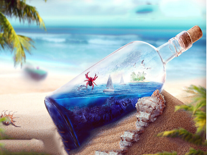 Bottle with Miniature Scene — Blue