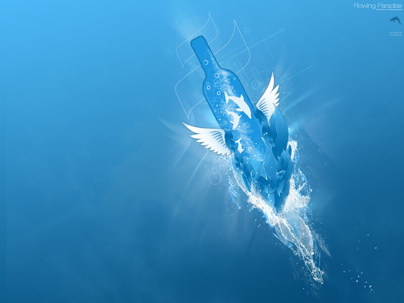bottle with wings in water
