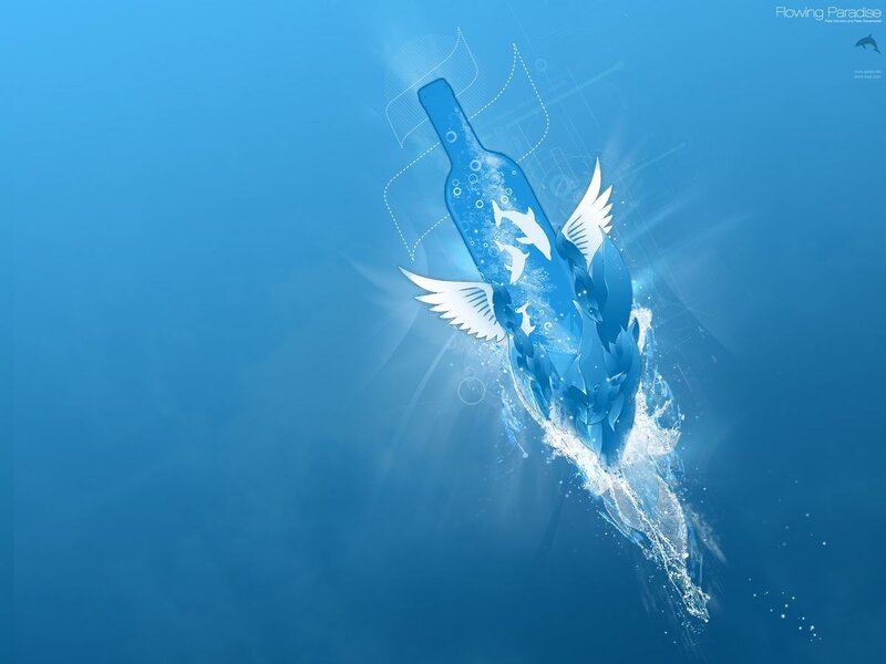 bottle with wings underwater