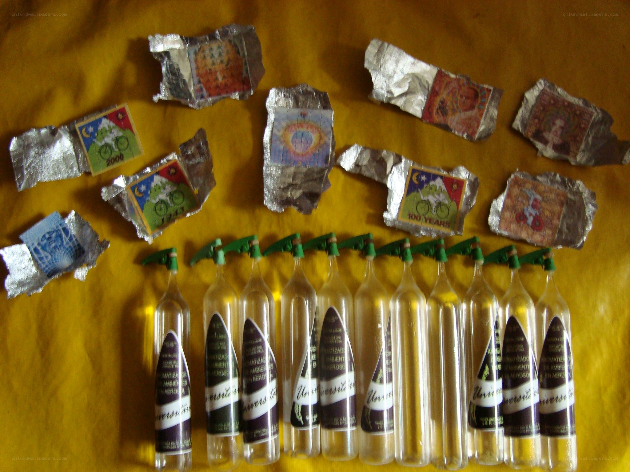 bottles and foil wrappers