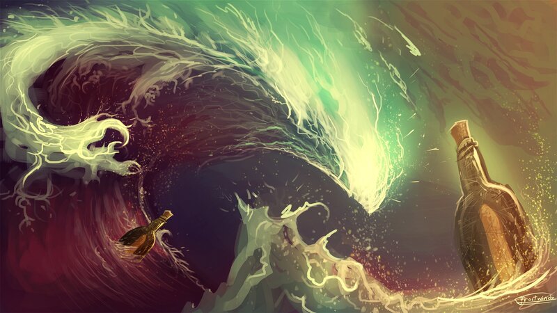 Bottles in Stormy Wave