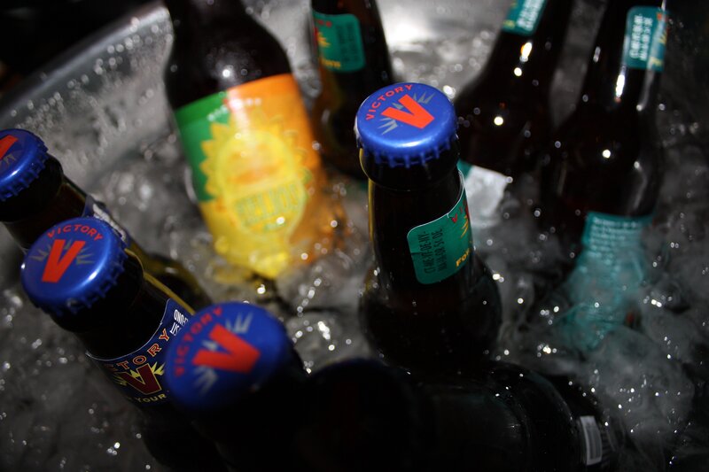 Bottles of beer in ice