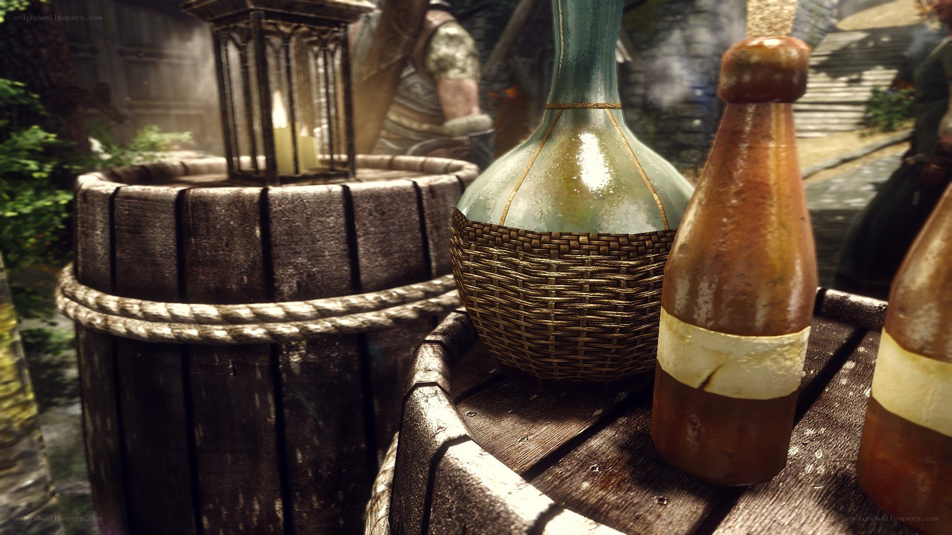 bottles on a wooden table