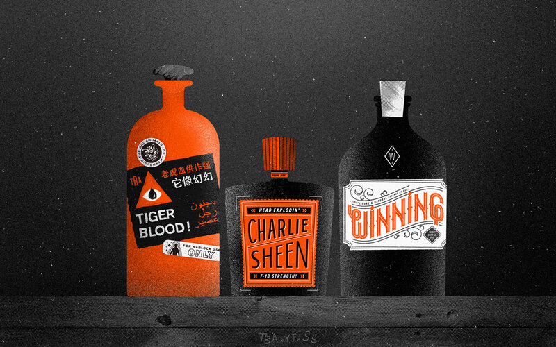 Bottles with fictional labels
