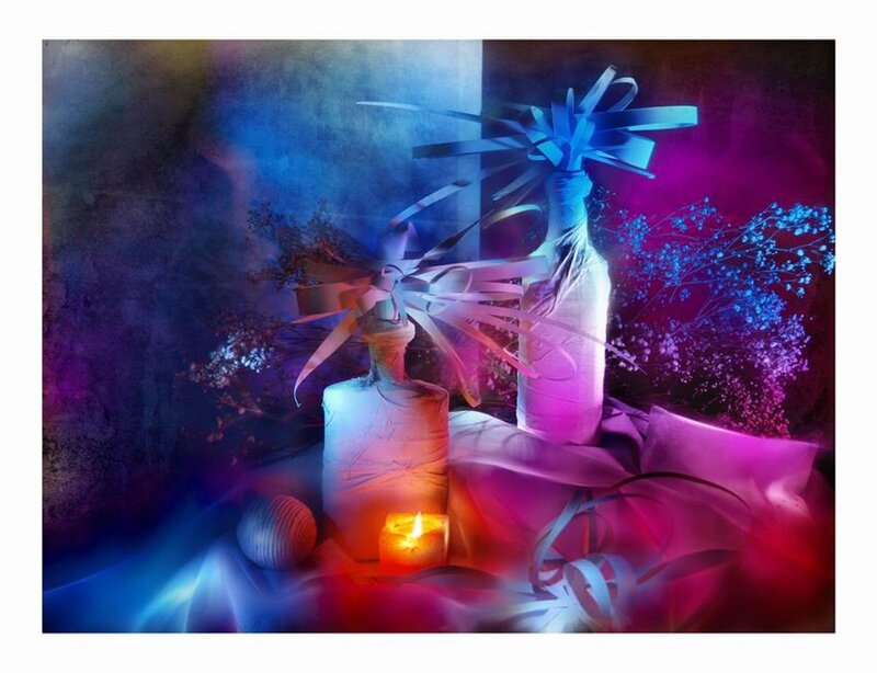 Bottles with Ribbons and Candle