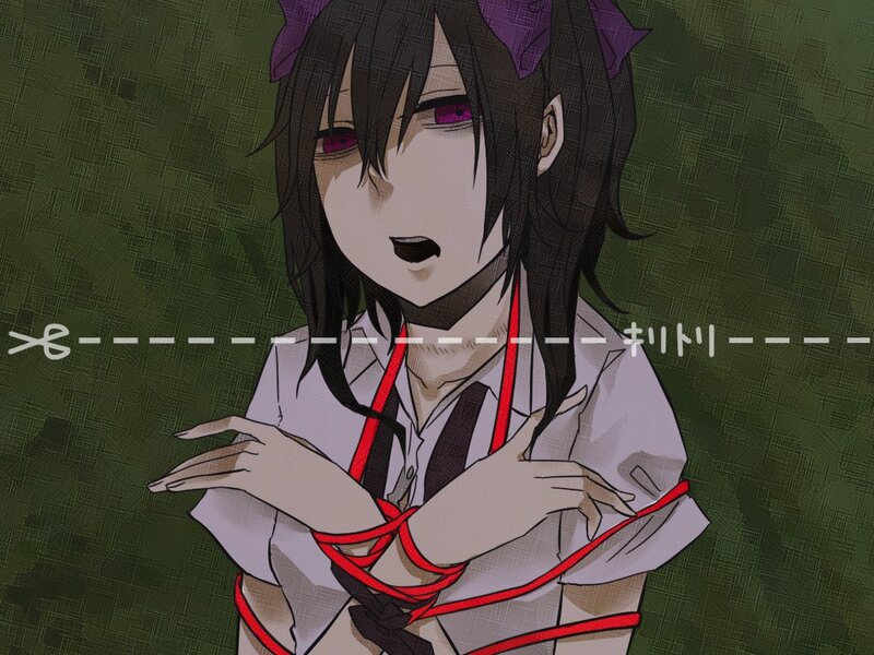 bound anime girl with red rope