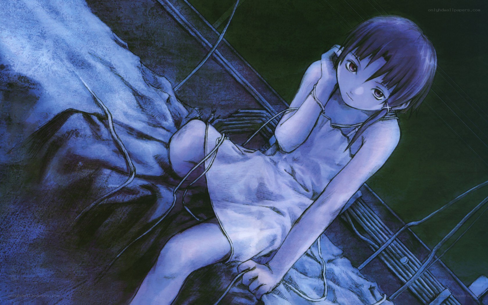 bound girl in blue light