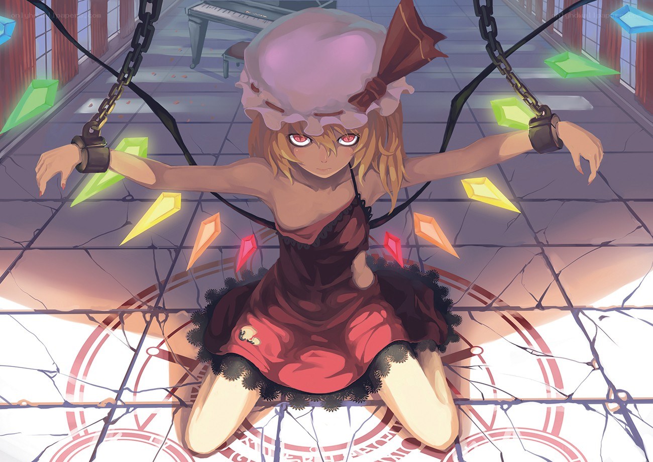 bound girl with glowing crystals