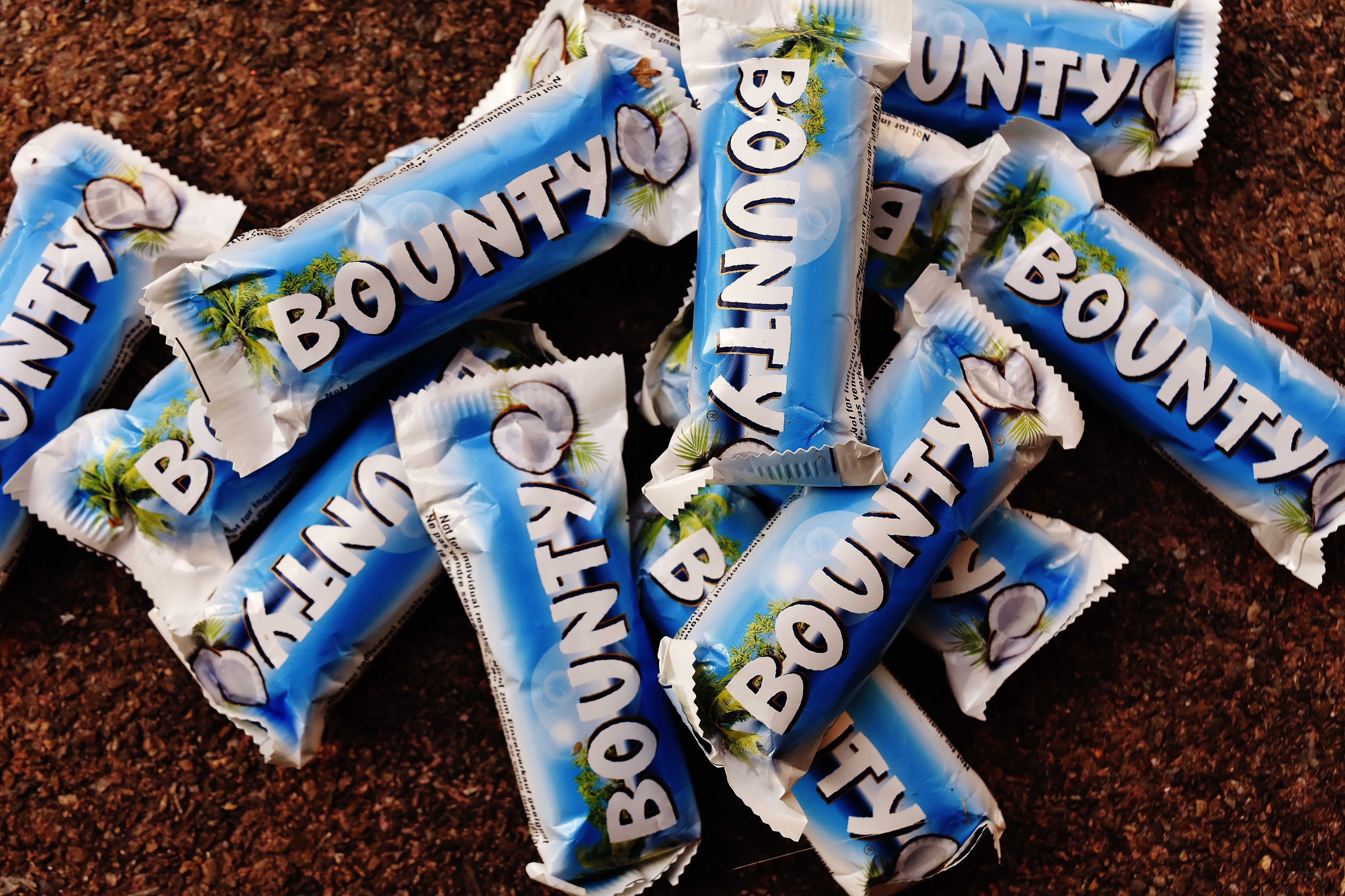 Bounty chocolate bars on ground