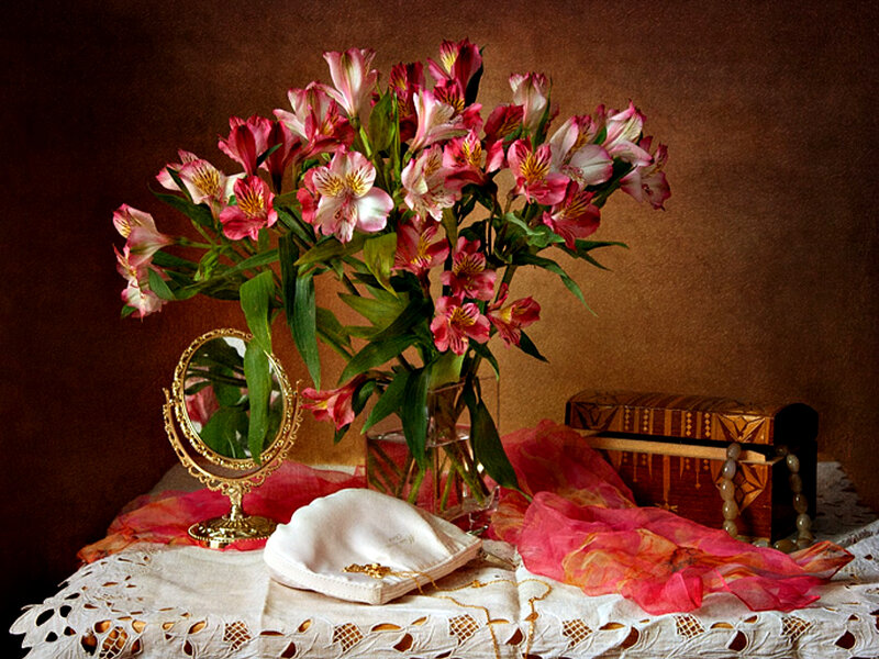 Bouquet of Alstroemeria Flowers — Brown, Calm