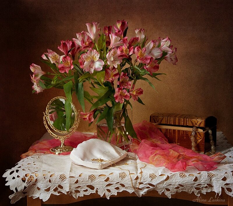 Bouquet of Alstroemeria Flowers — Pink, Serene, Photograph