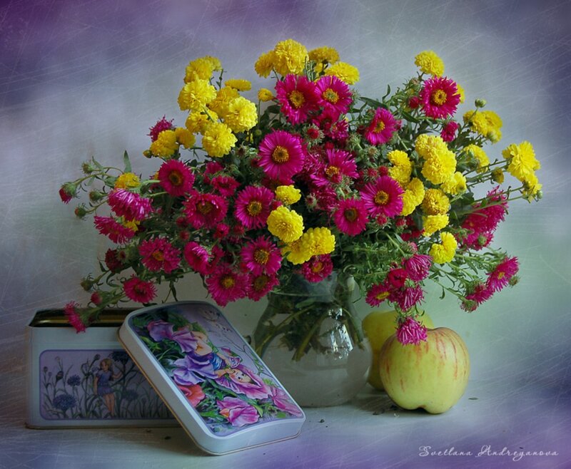 Bouquet of Asters and Apples