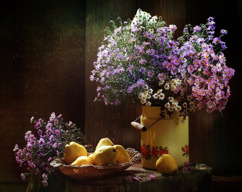 Bouquet of Asters and Pears