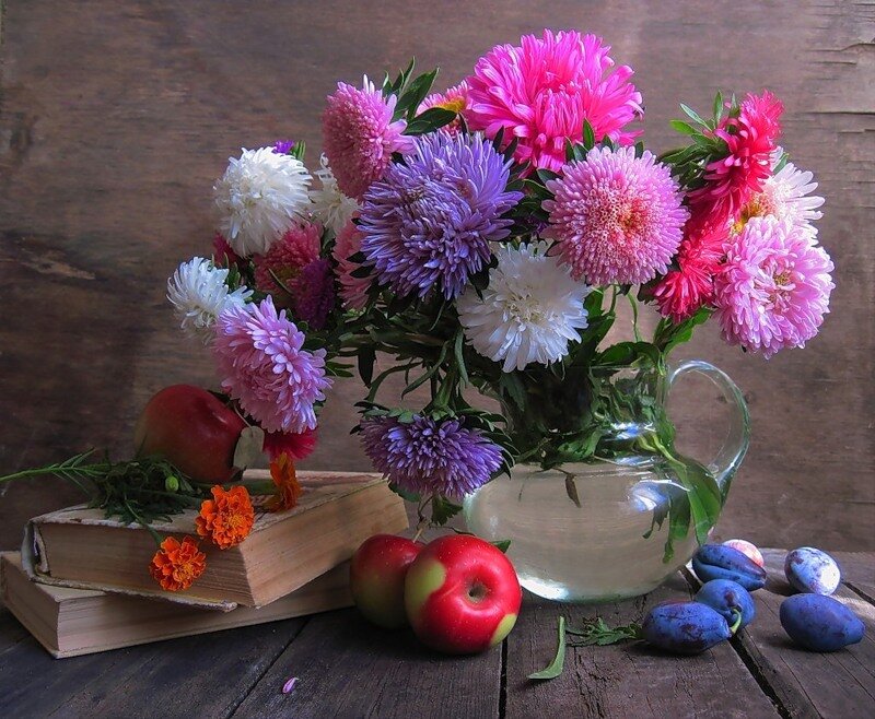 Bouquet of Asters in Pitcher