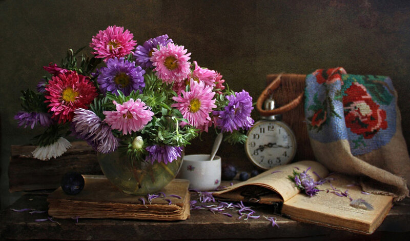 Bouquet of Asters — Purple, Calm