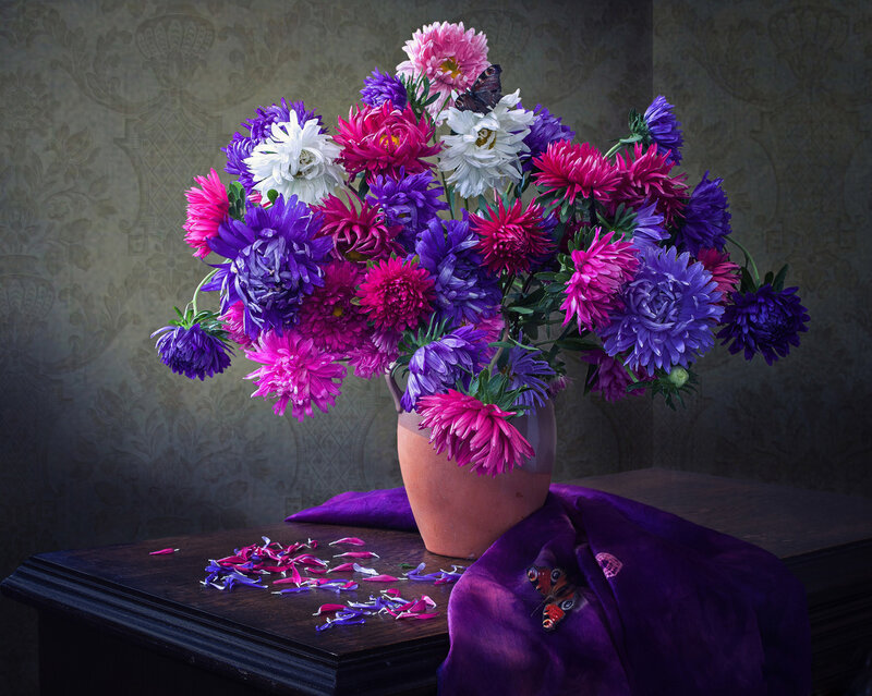 Bouquet of Asters — Purple, Dramatic