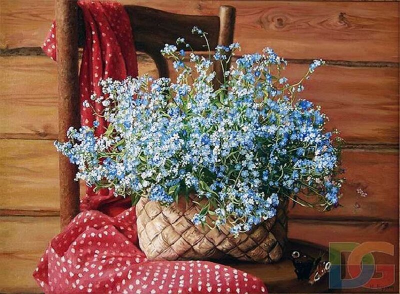 Bouquet of Blue Flowers — Calm, Painting
