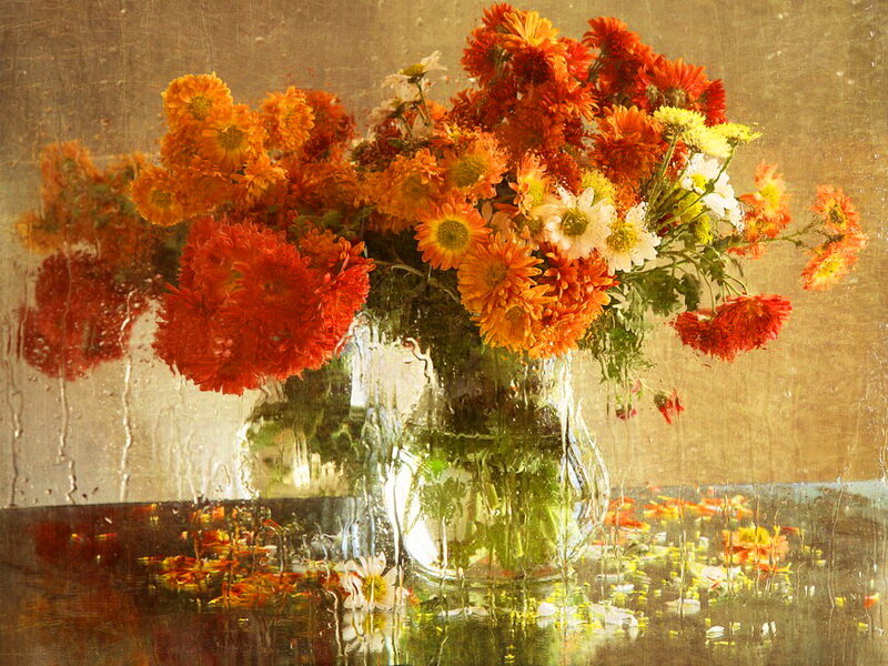 Bouquet of Chrysanthemums — Orange, Calm