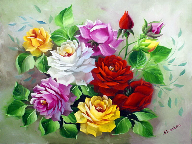 Bouquet of Colorful Roses — Green