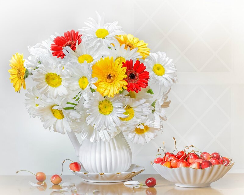 Bouquet of Daisies and Cherries