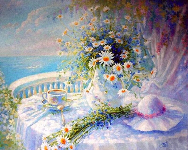 Bouquet of Daisies — Blue, Serene