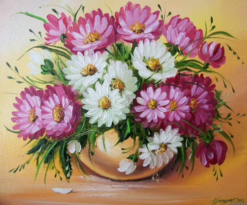 Bouquet of Daisies — Pink, Calm, Painting