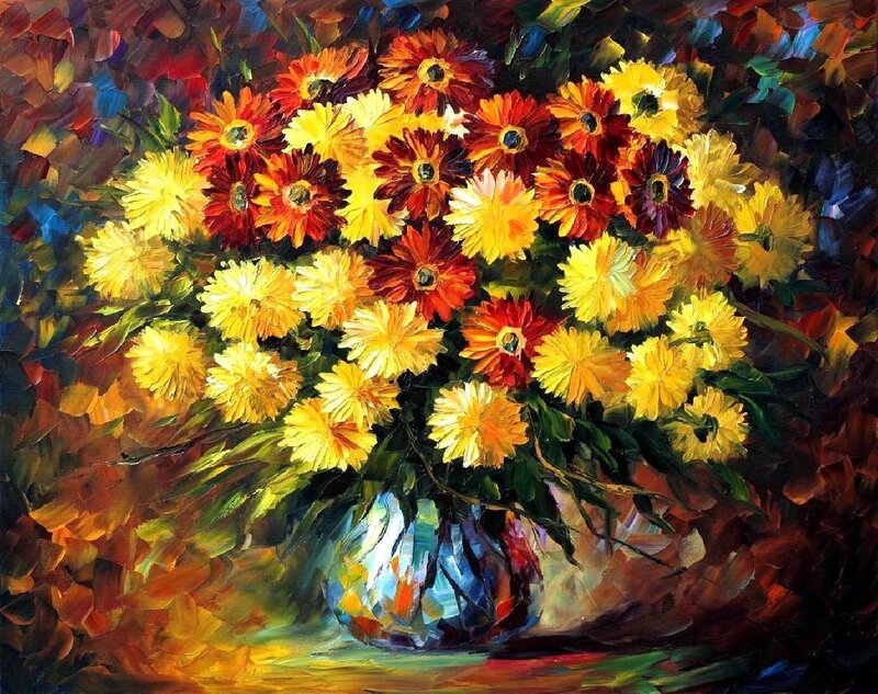 Bouquet of Daisies — Yellow, Vibrant, Painting