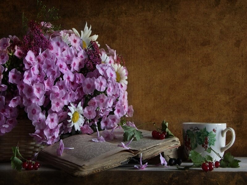 Bouquet of Flowers and Book
