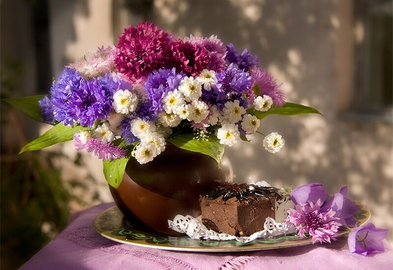 Bouquet of Flowers and Cake