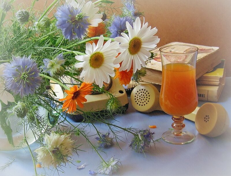 Bouquet of Flowers and Drink