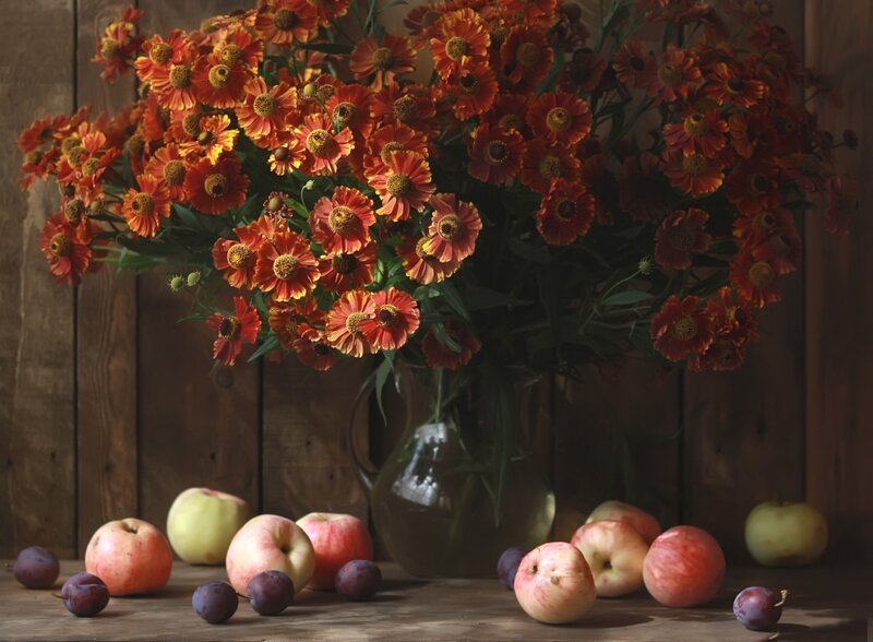 Bouquet of Flowers and Fruit — Orange, Calm, Autumn