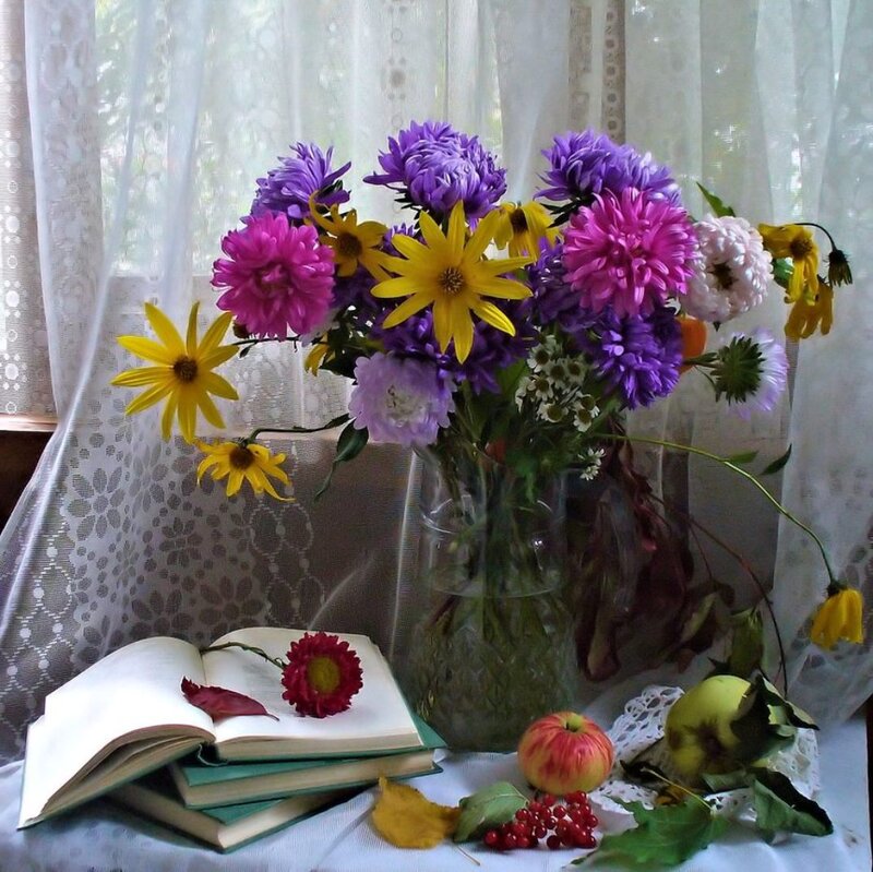 Bouquet of Flowers and Fruit — Purple, Serene