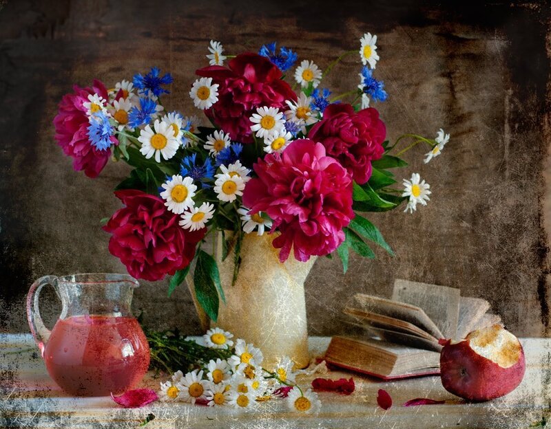Bouquet of Flowers and Fruit — Red